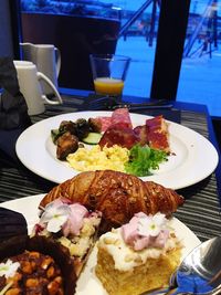 Close-up of food served on table