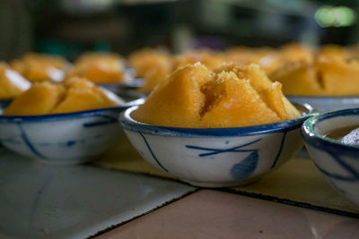 Close-up of dessert on table