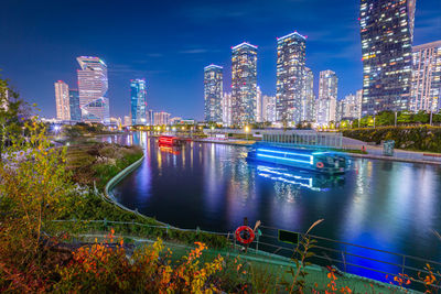 High angle view of city at waterfront