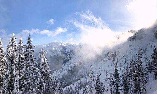 Scenic view of snowcapped mountains against sky