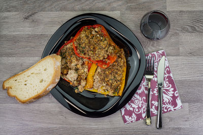 High angle view of food on table