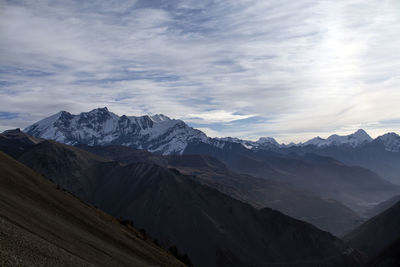 Mountain landscape with lake in nepal in the morning, nature photography