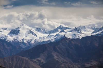 Scenic view of snowcapped mountains against sky