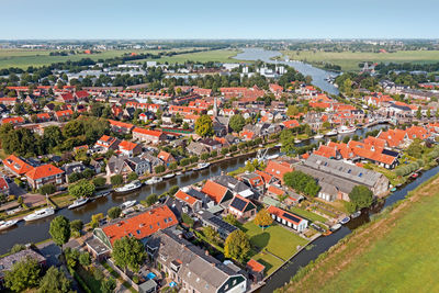 Aerial from the traditional village ijlst in friesland the netherlands