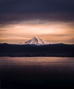 Scenic view of hood mountain against sky during sunset