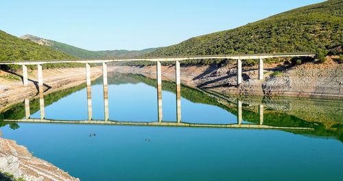 Bridge over river against blue sky