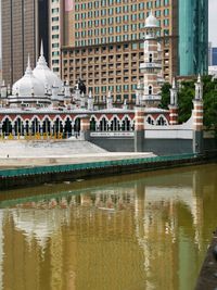 Reflection of buildings in lake