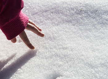 Low section of woman walking on snow