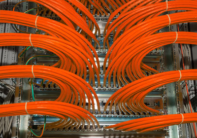 High angle view of red cables