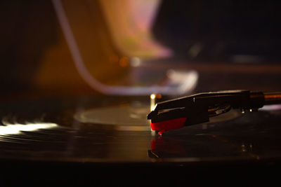 Close-up of record player