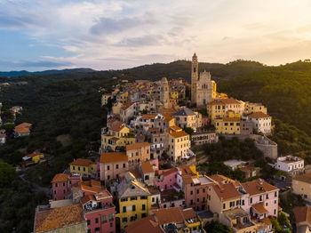 High angle view of buildings in city