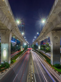 Light trails on road at night