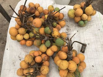 High angle view of fruits for sale at market stall