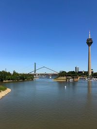 View of suspension bridge over river