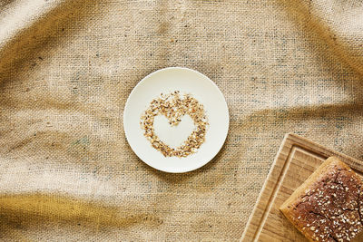 High angle view of breakfast on table