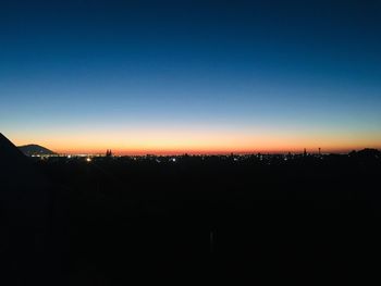 Silhouette landscape against clear sky during sunset