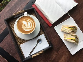 High angle view of coffee on table