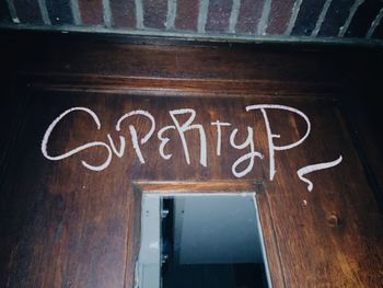 Close-up of information sign