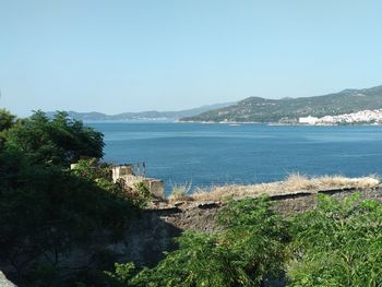 Scenic view of sea against clear sky