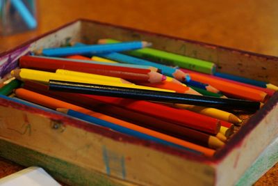 Close-up of multi colored pencils