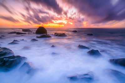 Scenic view of sea against sky during sunset