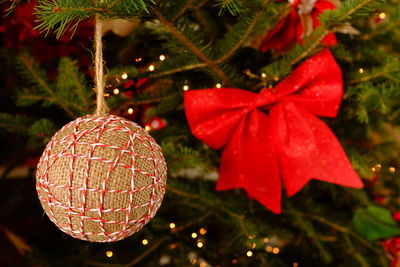 Close-up of christmas decoration hanging on tree