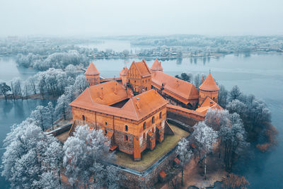 High angle view of trees against sky during winter