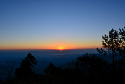 Scenic view of silhouette mountains against sky at sunset