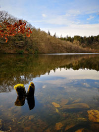 Scenic view of lake against sky during autumn