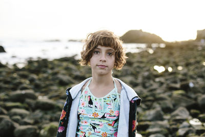 Portrait of girl standing at beach in yosemite national park during sunset