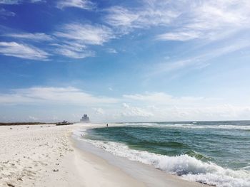 Scenic view of shore against sky