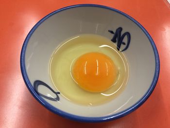 High angle view of egg on small bowl