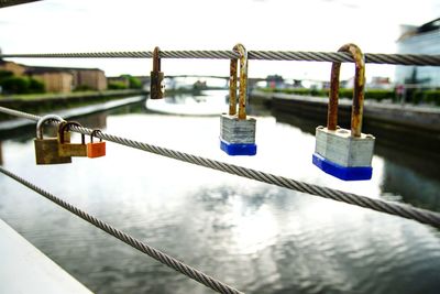 Lots of love padlocks on squinty bridge 