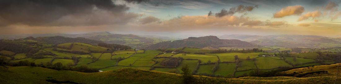 Panorama of the welsh hills looking towards snowdon