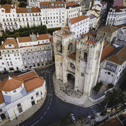 High angle view of buildings in town