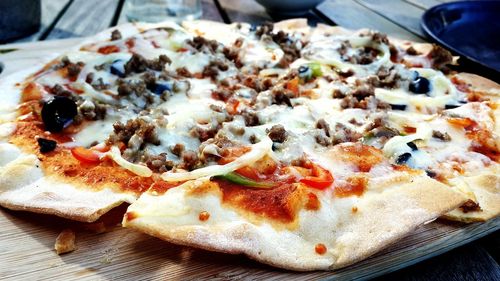 Close-up of pizza on table