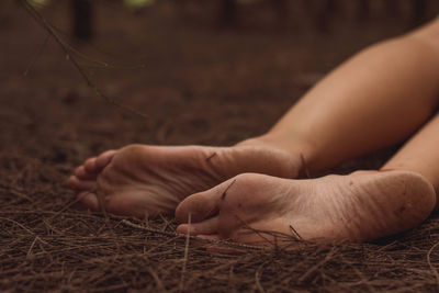 Low section of woman lying on land