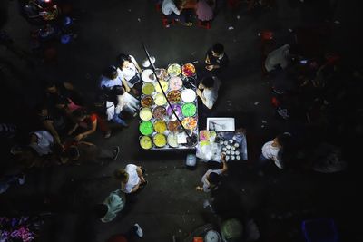 High angle view of people in market