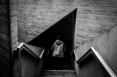 High angle view of man on stairs at mostyn art gallery