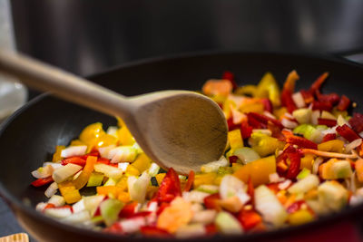 Close-up of food in cooking pan