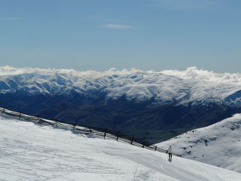 Snow covered landscape against the sky