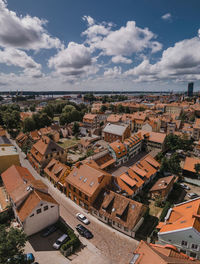 High angle view of townscape against sky