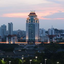 View of city at sunset