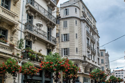 Low angle view of building by street against sky