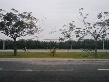 Road by trees against sky