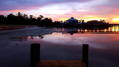 Scenic view of lake against sky during sunset