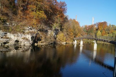 Scenic view of river with trees in background