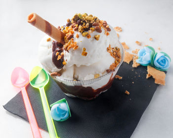 Close-up of dessert on table