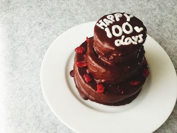 Close-up of cake in plate on table