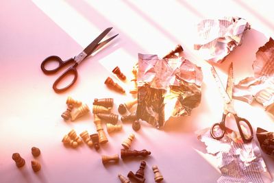 High angle view of chocolate cake on table